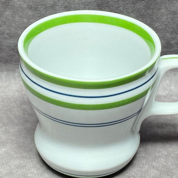 2007 Starbucks White Coffee Mug Green Band Blue Stripes Tea Cup 12oz Microwave a - Picture 2 of 11